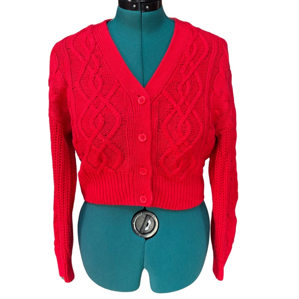 Red Cable Knit Women's Sweater